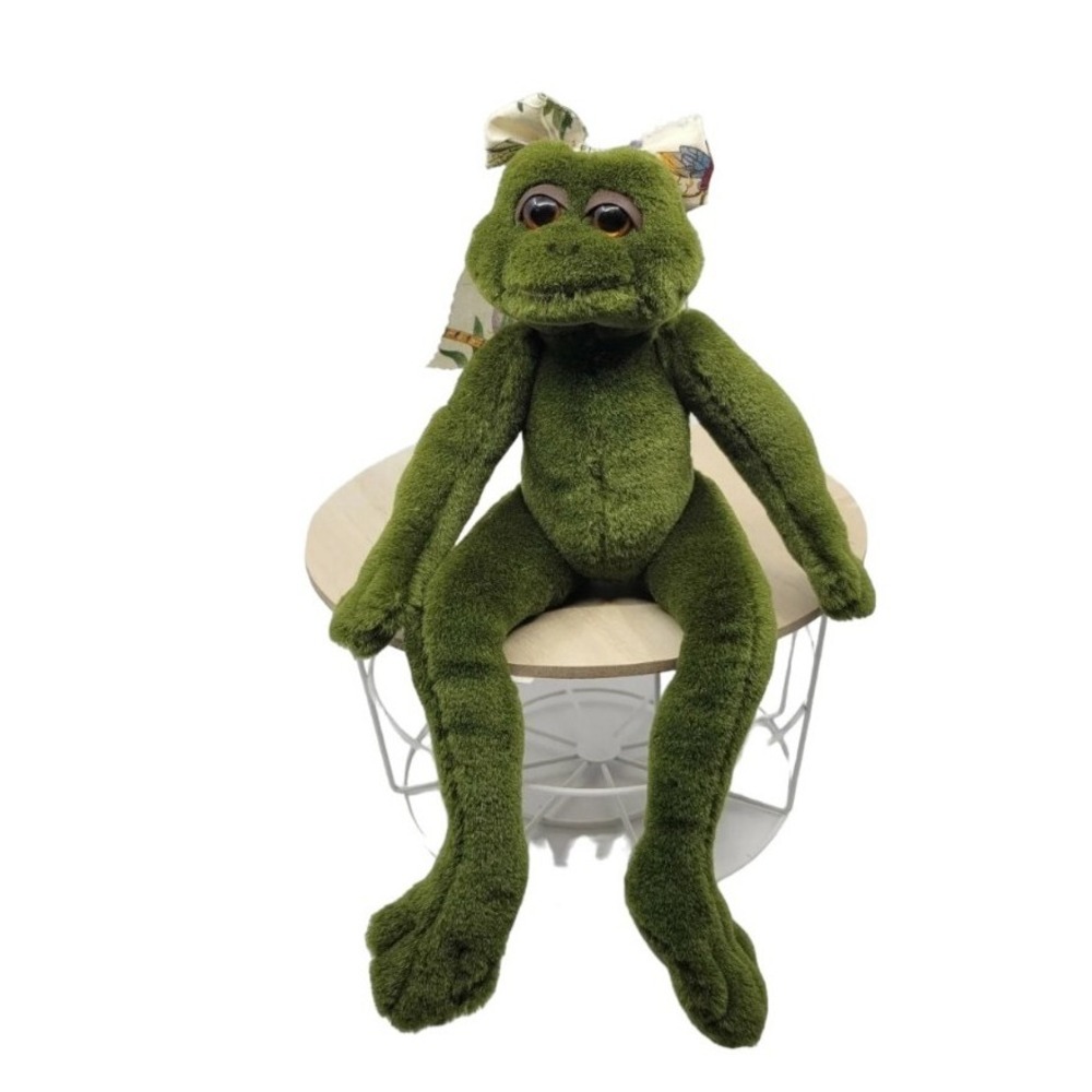 Douglas 15" Green Frog Plush Stuffed Animal Floral Bow Spring Easter Decor